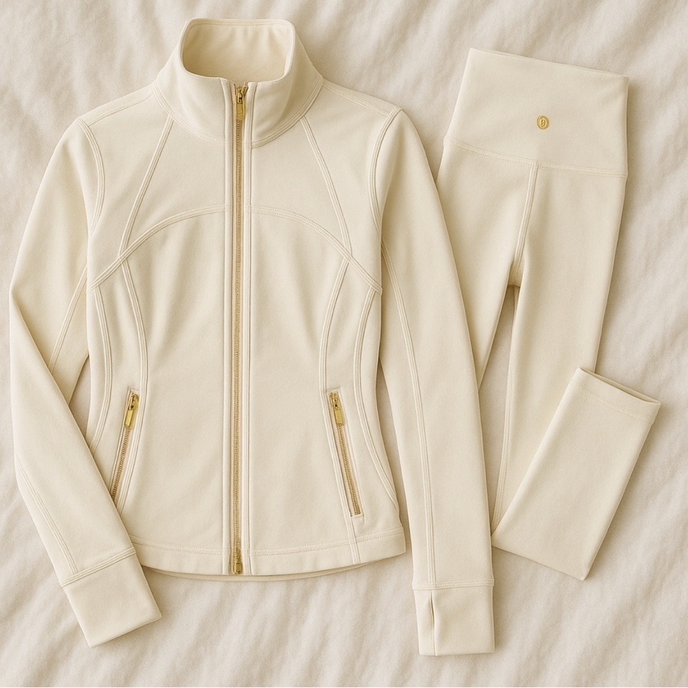 Cream Activewear Set with Gold Accents